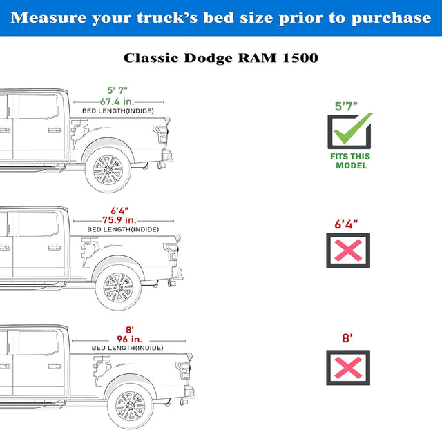Hard Folding Truck Bed Tonneau Cover|HTF011|Fits 2009-2024 Dodge Ram 1500 5' 7" Bed Without Ram Box (67.4")