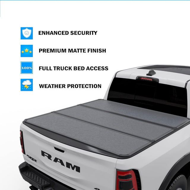 Hard Folding Truck Bed Tonneau Cover|HTF011|Fits 2009-2024 Dodge Ram 1500 5' 7" Bed Without Ram Box (67.4")