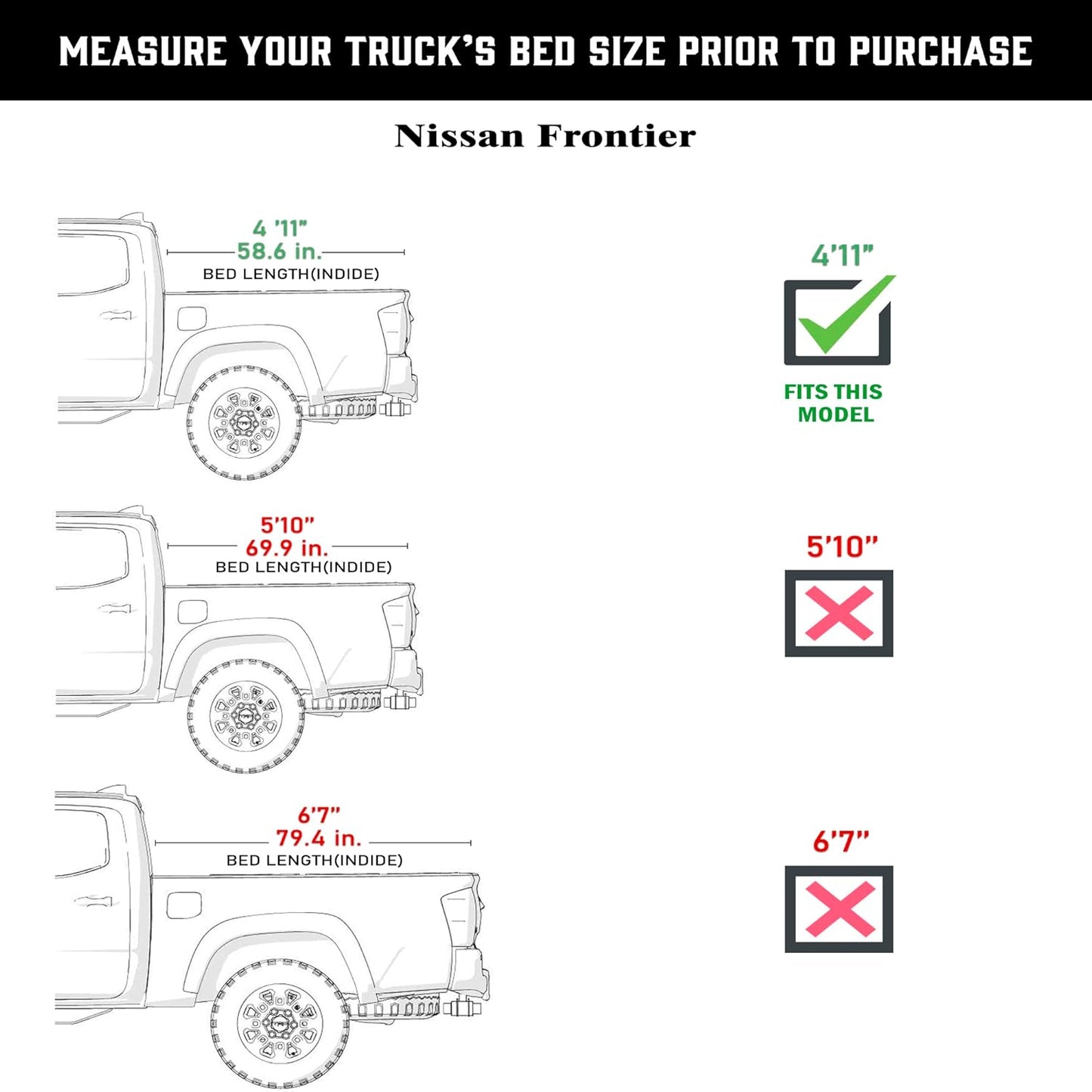 Nissan Frontier Soft Roll Up Truck Bed Tonneau Cover Fits 2005 - 2025 5ft Bed (60")