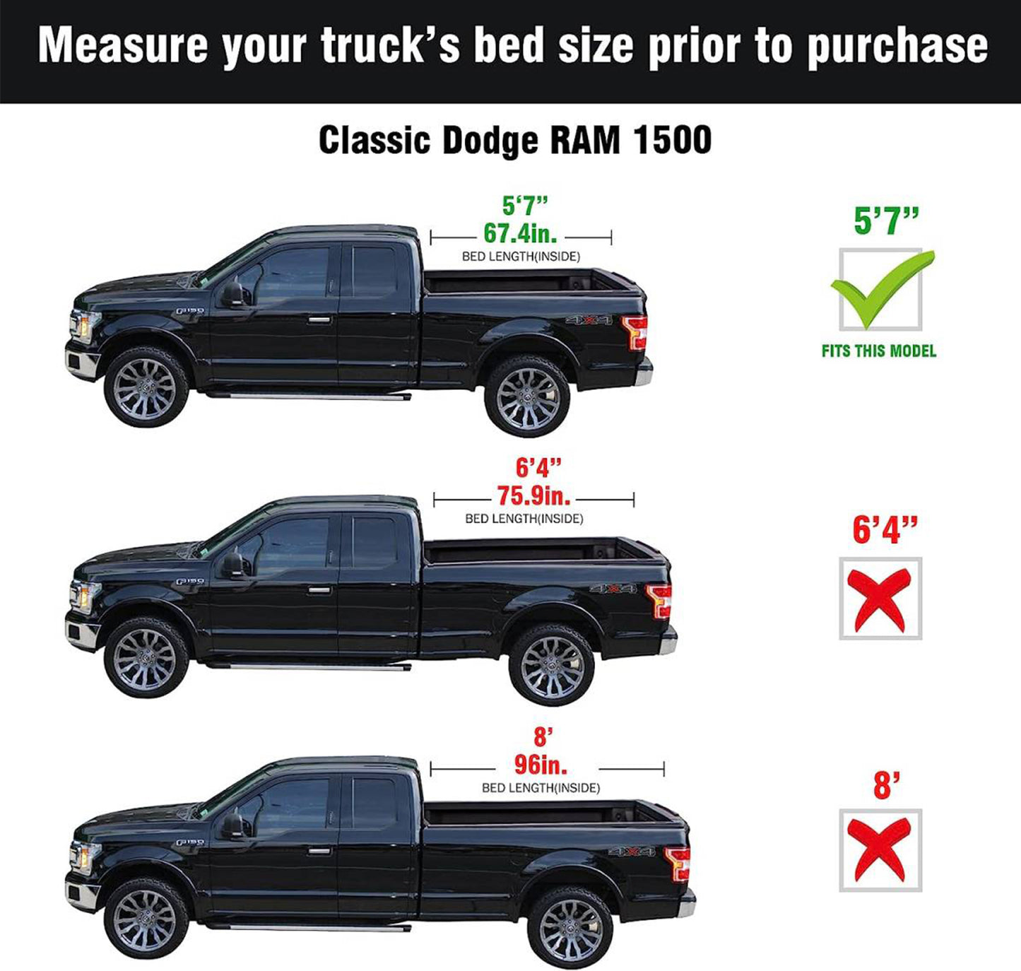 Dodge Ram 1500 (2009 - 2025 )Soft Roll Up Truck Bed Tonneau Cover 5' 7" Bed Without Ram Box (67.4")