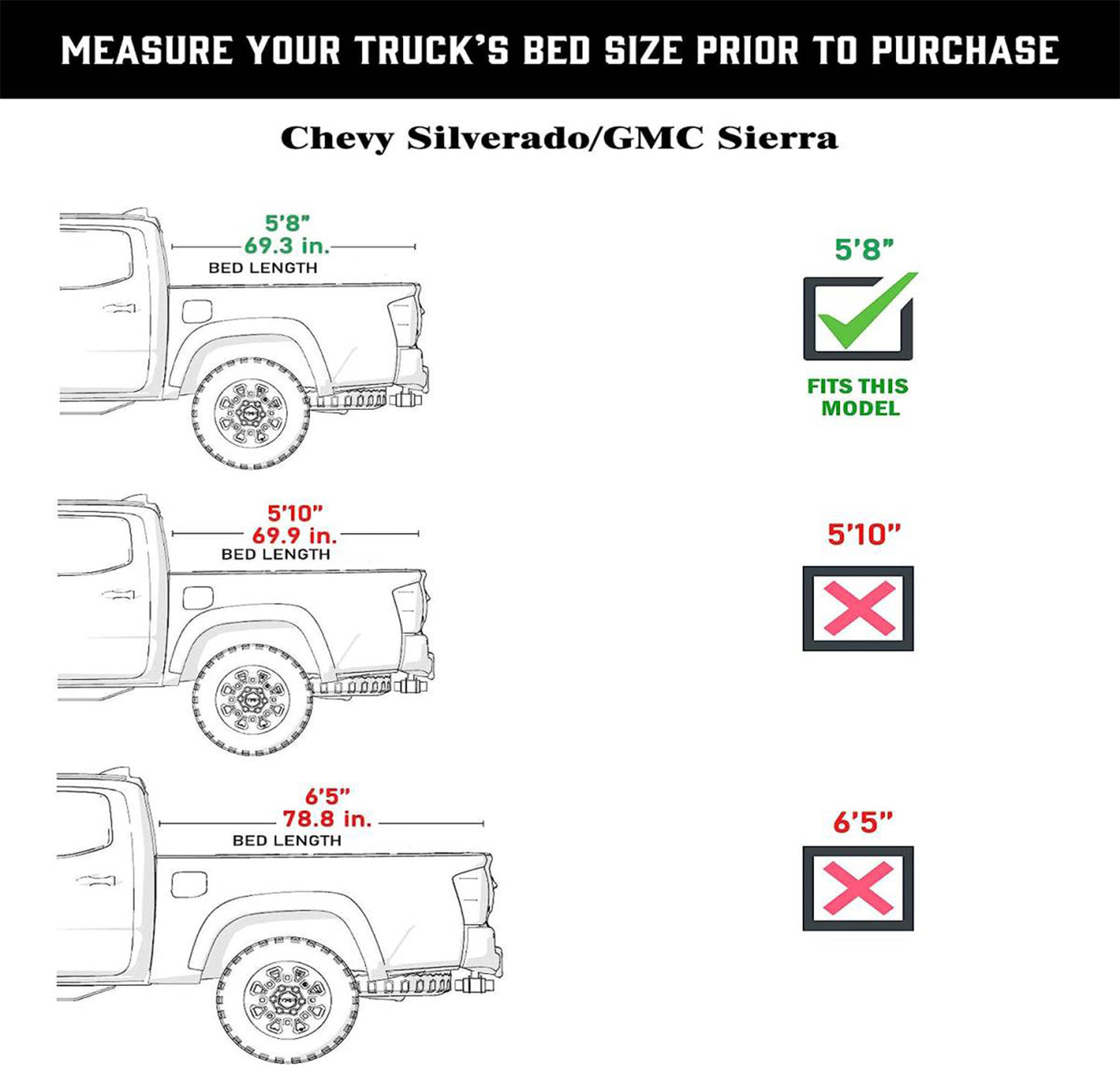 Chevy Silverado/GMC Sierra (2019 - 2026) - Soft Roll Up Truck Bed Tonneau Cover - (5'8" Bed (69.6")
