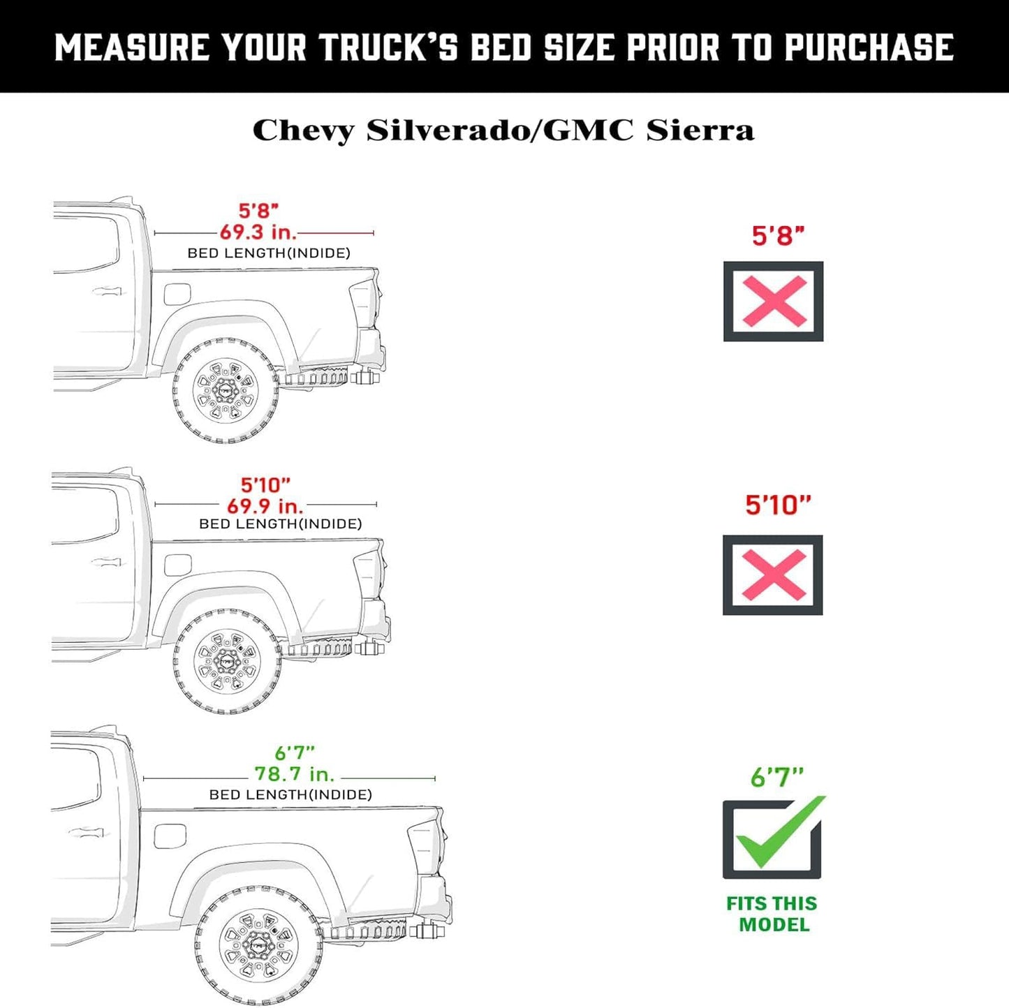 Chevy/GMC Silverado/Sierra - 2500/3500HD (2007-2013,2014) - Hard Trifold Truck Bed Tonneau Cover - 6' 7" Bed (78.7")