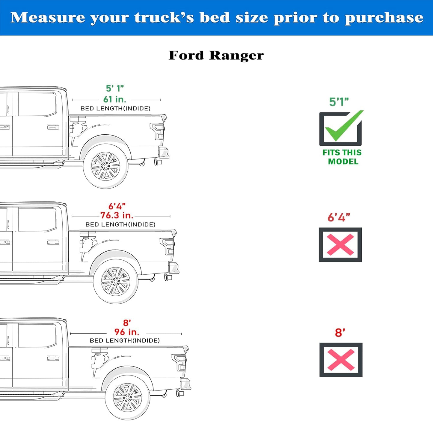 Ford Ranger (2019-2025) - Low Profile Flip Up Truck Bed Tonneau Cover - 5'1" Bed (61")