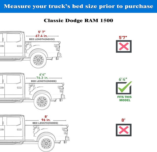 Hard Trifold Truck Bed Tonneau Cover |HTF012|Fits 2009-2025 Dodge Ram 1500 6' 4" Bed Without Ram Box (76.3)