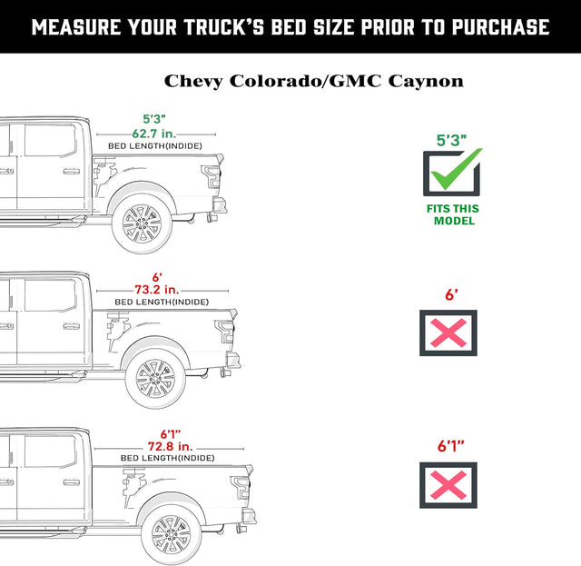 Hard Folding Truck Bed Tonneau Cover|THTF006|Fits 2015-2024 GMC Cayon/Chevy Colorado 5' 3" Bed (62.7")