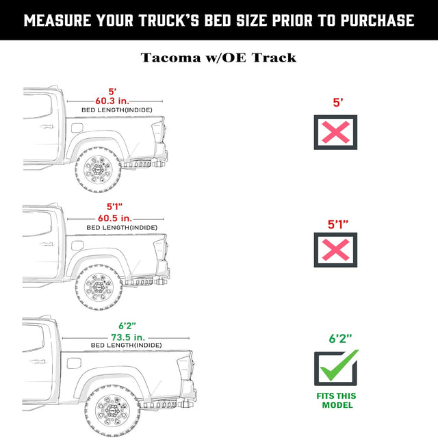 Hard Folding Truck Bed Tonneau Cover |HTF022|Fits 2016 - 2025 Toyota Tacoma w/ OE Track System 6' 2" Bed (73.7")