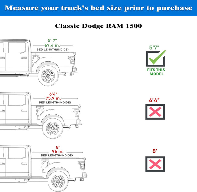 Hard Trifold Truck Bed Tonneau Cover|HTF011|Fits 2009-2025 Dodge Ram 1500 5' 7" Bed Without Ram Box (67.4")