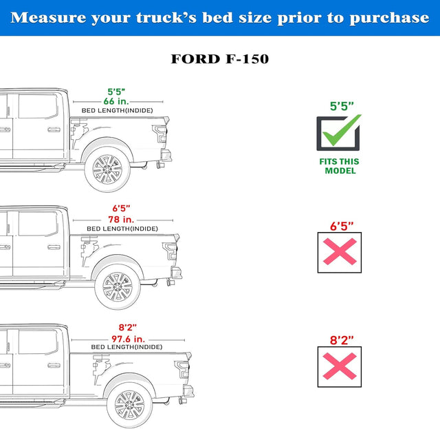 Hard Trifold Truck Bed Tonneau Cover | HTF016 | Fits 2015-2025 Ford F150 | F150 Lightning 5'5"Bed (66")