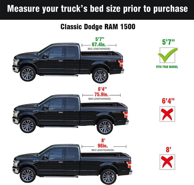 Soft Roll Up Truck Bed Tonneau Cover|SR011|Fits 2009 - 2025 Dodge Ram 1500 5' 7" Bed Without Ram Box (67.4")