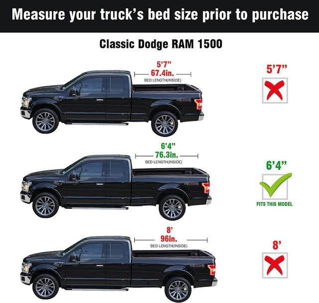 Soft Roll Up Truck Bed Tonneau Cover|SR012|Fits 2009 - 2025 Dodge Ram 1500 6' 4" Bed Without Ram Box (76.3)