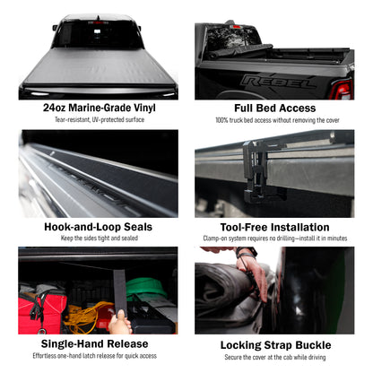 Soft Roll Up Truck Bed Tonneau Cover|SR012|Fits 2009 - 2025 Dodge Ram 1500 6' 4" Bed Without Ram Box (76.3)