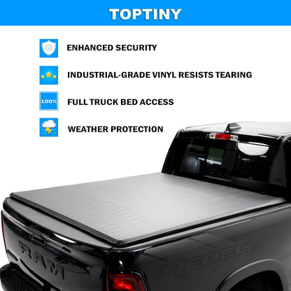 Soft Roll Up Truck Bed Tonneau Cover|SR012|Fits 2009 - 2025 Dodge Ram 1500 6' 4" Bed Without Ram Box (76.3)