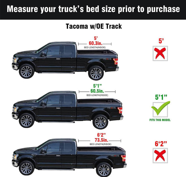 Soft Roll Up Truck Bed Tonneau Cover|SR021|Fits 2016 - 2025 Toyota Tacoma w/ OE track system 5' 1" Bed (60.5")