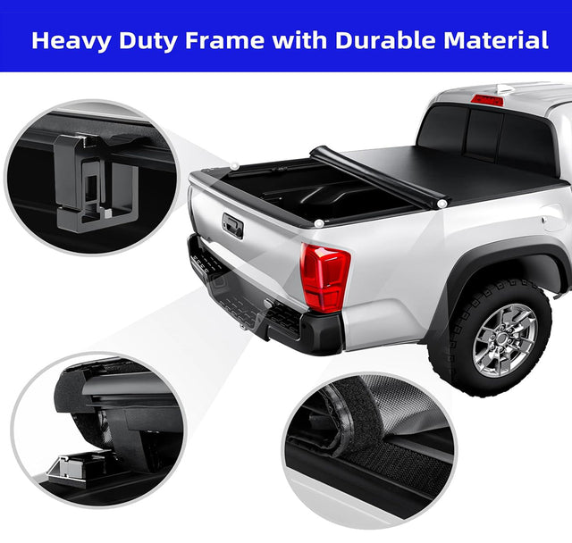 Soft Roll Up Truck Bed Tonneau Cover|SR021|Fits 2016 - 2025 Toyota Tacoma w/ OE track system 5' 1" Bed (60.5")