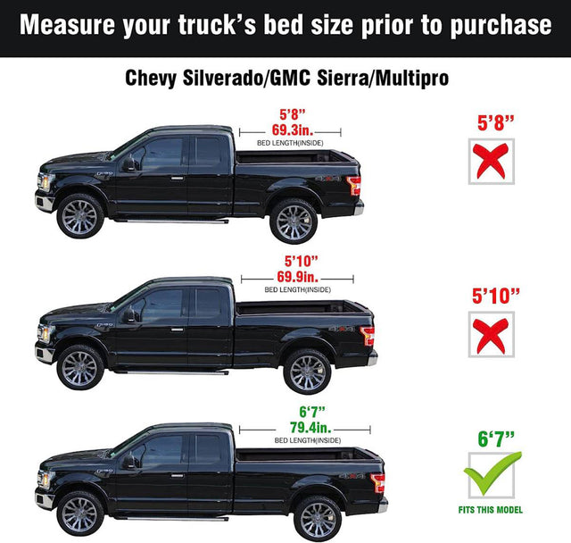 Soft Roll Up Truck Bed Tonneau Cover|SR030|Fits 2019 - 2025 Chevy/GMC Silverado/Sierra, works w/ MultiPro/Flex tailgate 6' 7" Bed (79.4")