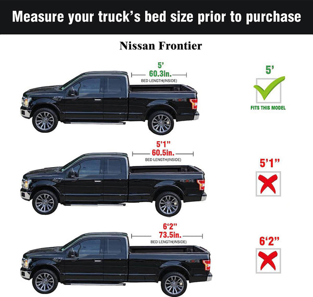 Soft Roll Up Truck Bed Tonneau Cover|SR033|Fits 2005 - 2025 Nissan Frontier 5ft Bed (60")