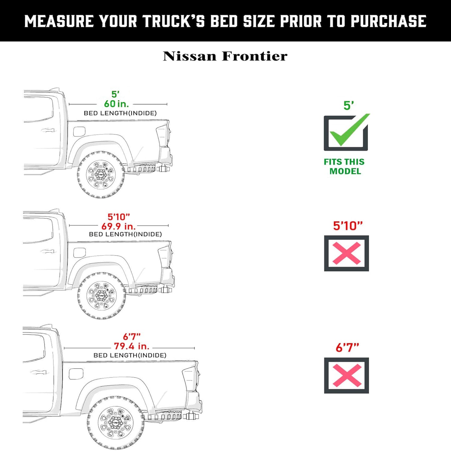 Nissan Frontier (2005-2025) - Soft Folding Truck Bed Tonneau Cover - 5' Bed (60")