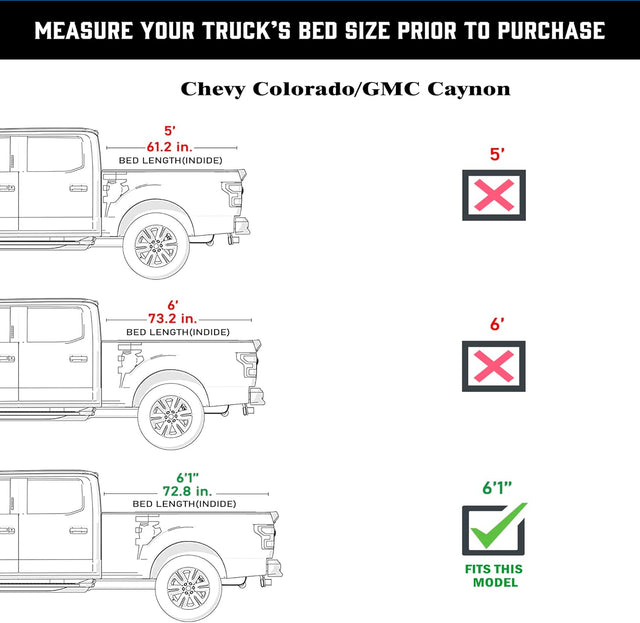 Hard Trifold Truck Bed Tonneau Cover |THTF007|Fits 2015-2024 GMC Cayon/Chevy Colorado 6' 1" Bed (72.8")