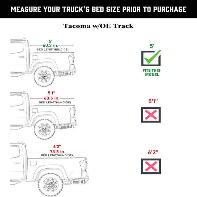 Hard Trifold Truck Bed Tonneau Cover |THTF019|Fits 2005-2015 Toyota Tacoma w/OE Track System 5' Bed (60.3")