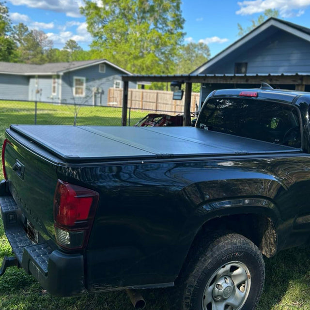 Hard Folding Truck Bed Tonneau Cover |HTF022|Fits 2016 - 2025 Toyota Tacoma w/ OE Track System 6' 2" Bed (73.7")