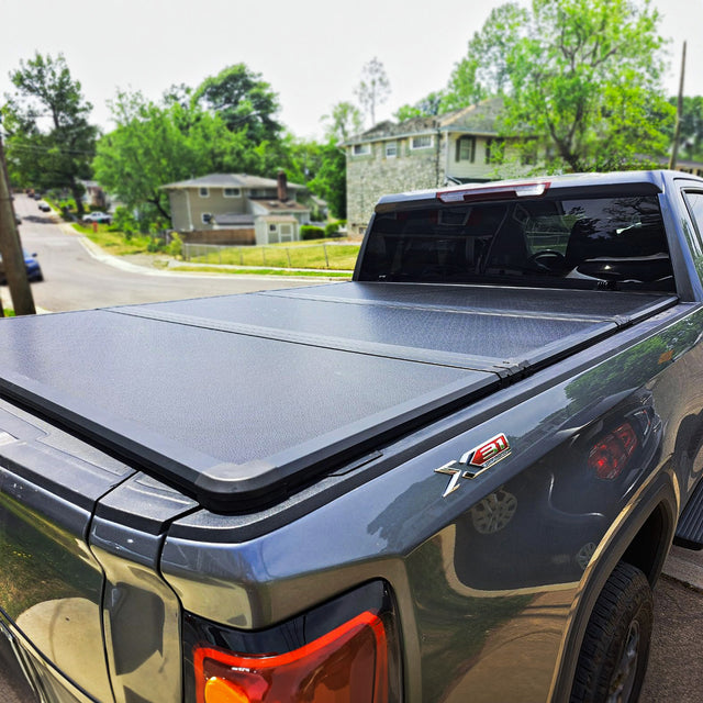 Hard Trifold Truck Bed Tonneau Cover |THTF030|Fits 2019-2025 Chevy/GMC Silverado/Sierra, Works w/MultiPro/Flex Tailgate 6' 7" Bed (79.4")