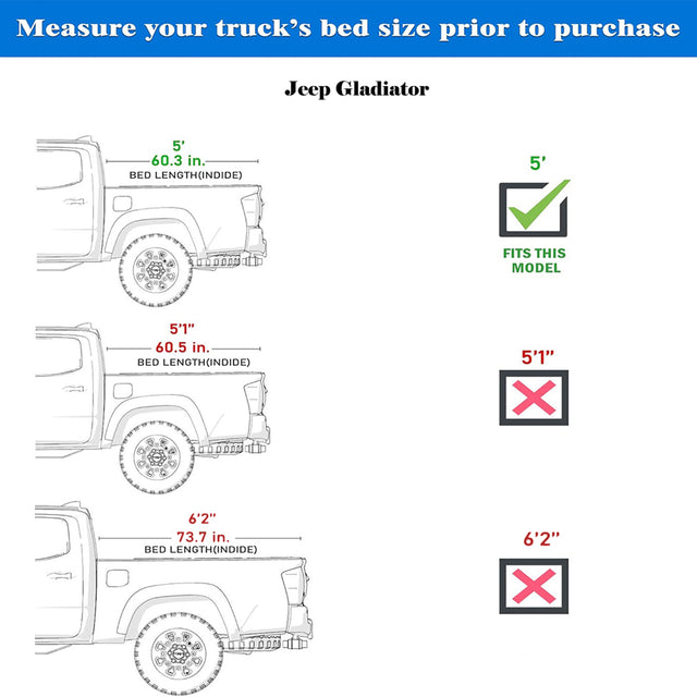 Hard Trifold Truck Bed Tonneau Cover |HTF031|Fits 2020-2025 Jeep Gladiator 5' Bed (60.3")