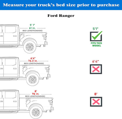 Ford Ranger (2019-2025) - Low Profile Flip Up Truck Bed Tonneau Cover - 5'1" Bed (61")