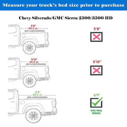 Chevy Silverado/GMC Sierra 2500/3500 HD New Body Style (2020-2026) - Low Profile Flip Up Truck Bed Tonneau Cover - 6.9FT Bed (82.2")